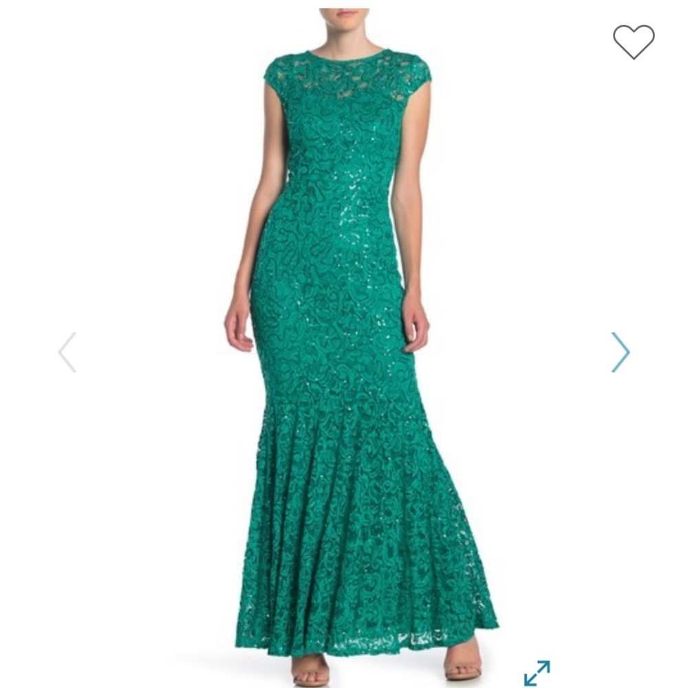 Marina sequin lace cap sleeve mermaid gown xs